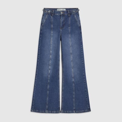Blue High Waisted Wide Leg Snaffle Jeans