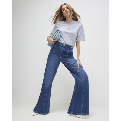 Blue High Waisted Wide Leg Snaffle Jeans