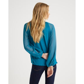 Blue Jersey Back Pleated Long Sleeve Top