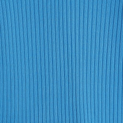 Blue Knit Ribbed Polo Top