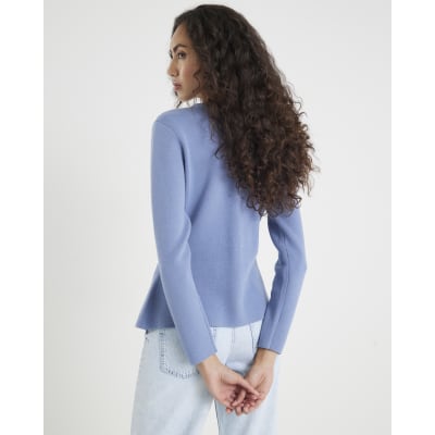 Blue Knitted Button Up Cardigan