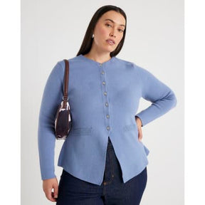 Blue Knitted Button Up Cardigan