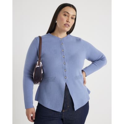 Blue Knitted Button Up Cardigan