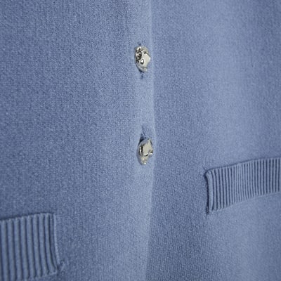 Blue Knitted Button Up Cardigan