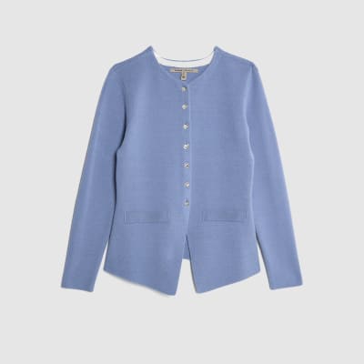 Blue Knitted Button Up Cardigan