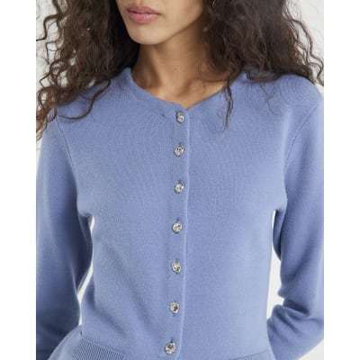 Blue Knitted Button Up Cardigan