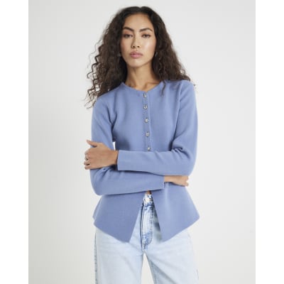 Blue Knitted Button Up Cardigan