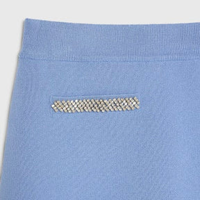 Blue Knitted Embellished Mini Skirt