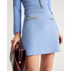 Blue Knitted Embellished Mini Skirt