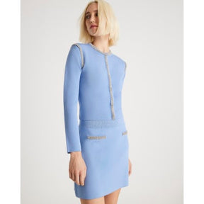 Blue Knitted Embellished Mini Skirt