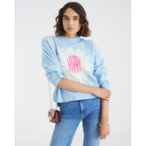 Blue Knitted Flower Graphic Crew Neck Jumper