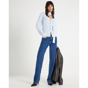 Blue Knitted Tie Neck Cardigan