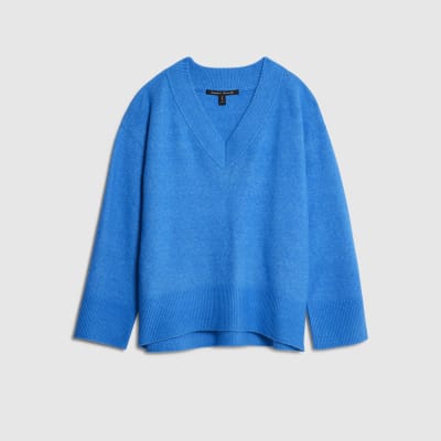 Blue Knitted V Neck Jumper