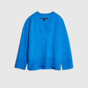 Blue Knitted V Neck Jumper