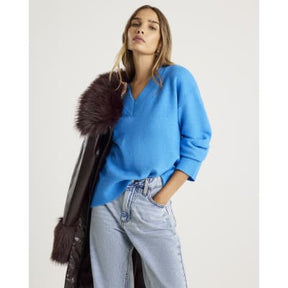 Blue Knitted V Neck Jumper