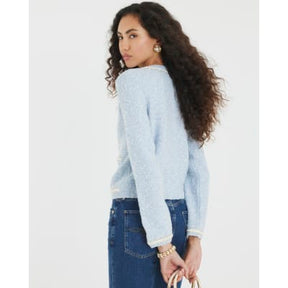 Blue Long Sleeve Boucle Cardigan