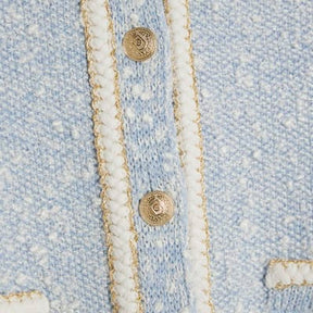 Blue Long Sleeve Boucle Cardigan