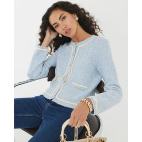 Blue Long Sleeve Boucle Cardigan