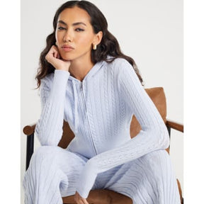 Blue Long Sleeve Cable Knit Hoodie