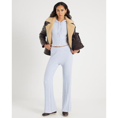 Blue Long Sleeve Cable Knit Hoodie