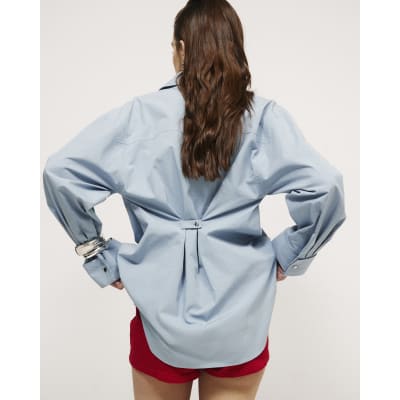 Blue Long Sleeve Cinched Back Shirt