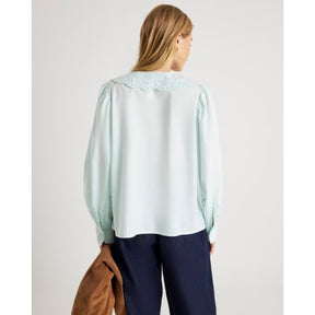 Blue Long Sleeve Collared Blouse