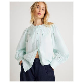 Blue Long Sleeve Collared Blouse