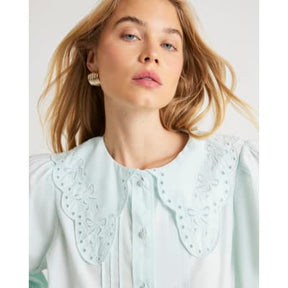 Blue Long Sleeve Collared Blouse