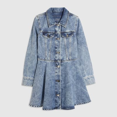 Blue Long Sleeve Denim Mini Shirt Dress