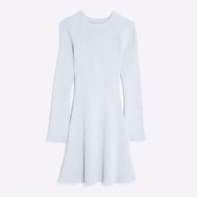 Blue Long Sleeve Knitted Mini Dress