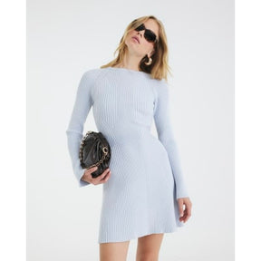 Blue Long Sleeve Knitted Mini Dress