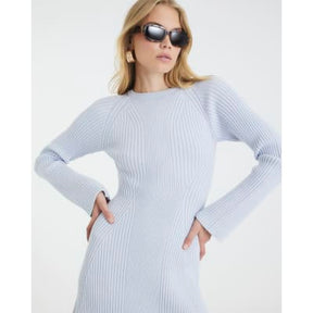 Blue Long Sleeve Knitted Mini Dress