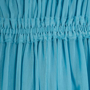 Blue Long Sleeve Raw Edge Bardot Top