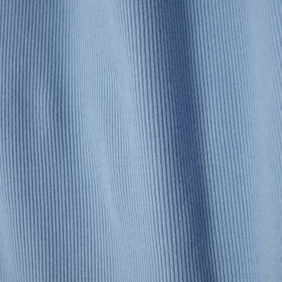 Blue Long Sleeve Ribbed Crew Neck Top