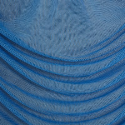 Blue Long Sleeve Ruched Mesh Bardot Top