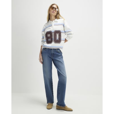 Blue Long Sleeve Stripe Number Sweatshirt