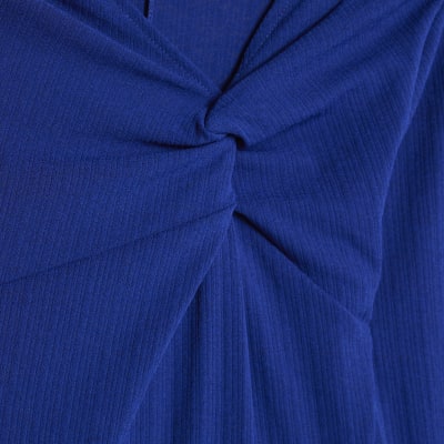 Blue Long Sleeve Twist Front Midi Dress