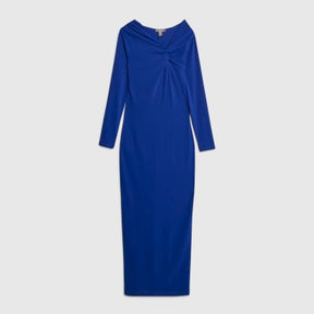 Blue Long Sleeve Twist Front Midi Dress