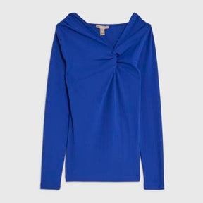 Blue Long Sleeve Twist Front Top