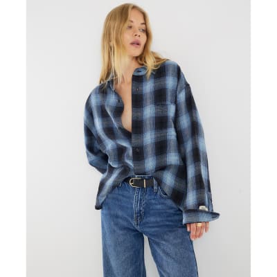 Blue Loose Fit Check Shirt