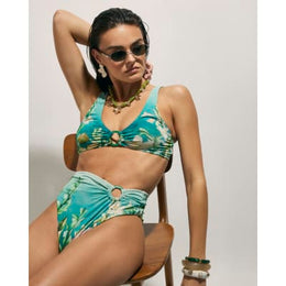 Blue Lotus Floral High Waisted Bikini Bottoms