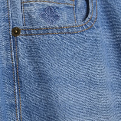 Blue Low Rise Belted Baggy Jeans