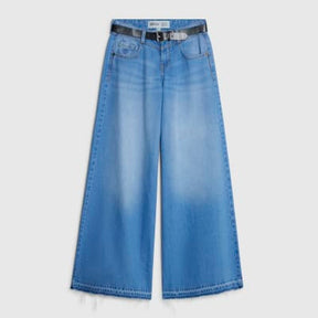 Blue Low Rise Belted Baggy Jeans