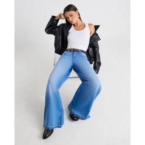 Blue Low Rise Belted Baggy Jeans