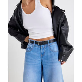 Blue Low Rise Belted Baggy Jeans
