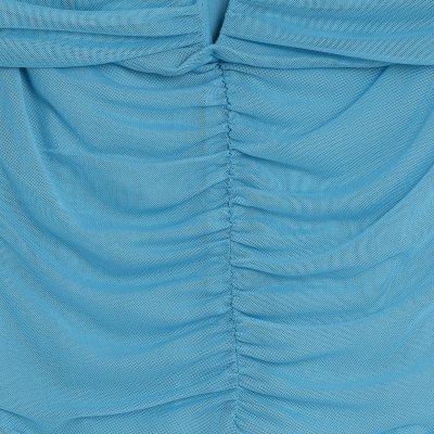 Blue Mesh Notch Bardot Bodysuit