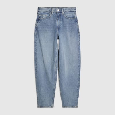 Blue Mid Rise Barrel Leg Jeans