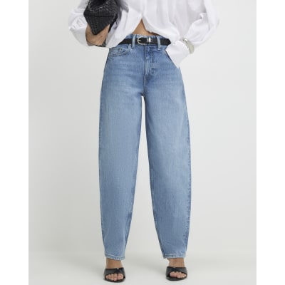Blue Mid Rise Barrel Leg Jeans