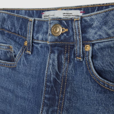 Blue Mid Rise Barrel Leg Jeans