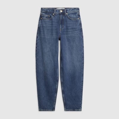 Blue Mid Rise Barrel Leg Jeans